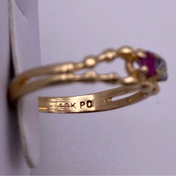 10k yellow gold Ruby and sapphire ring - Picture 7 of 11